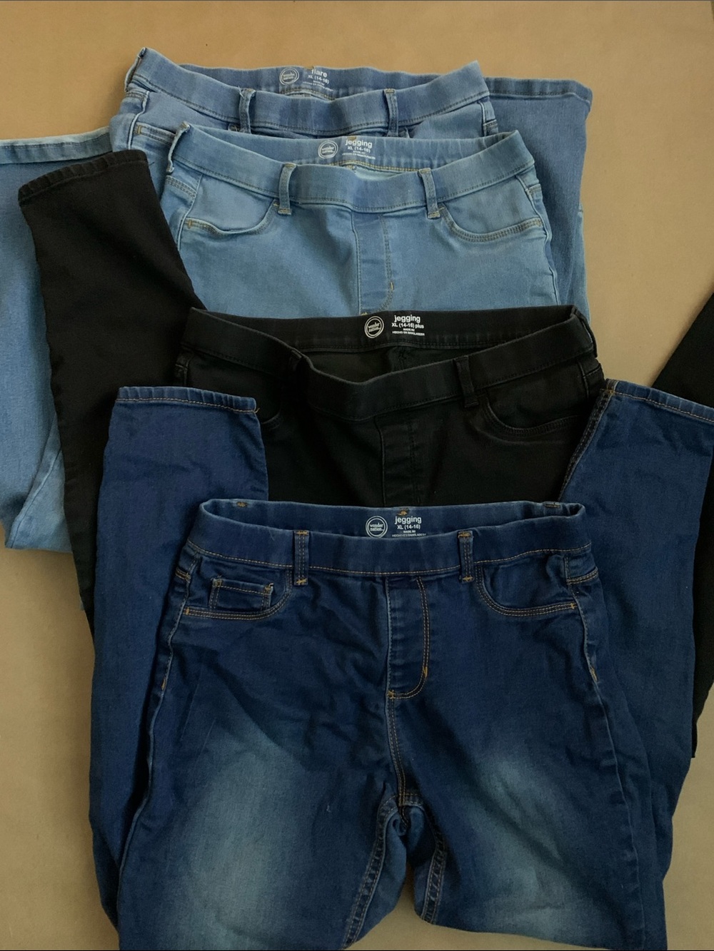 4 pairs of wonder nation Kids Denim Jeggings Set - Dark Blue, Light Blue & Black